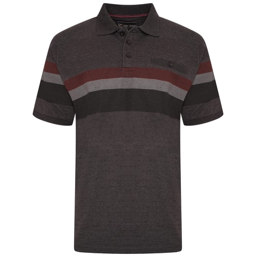 KAM Pique Gestreiftes Poloshirt Anthrazit